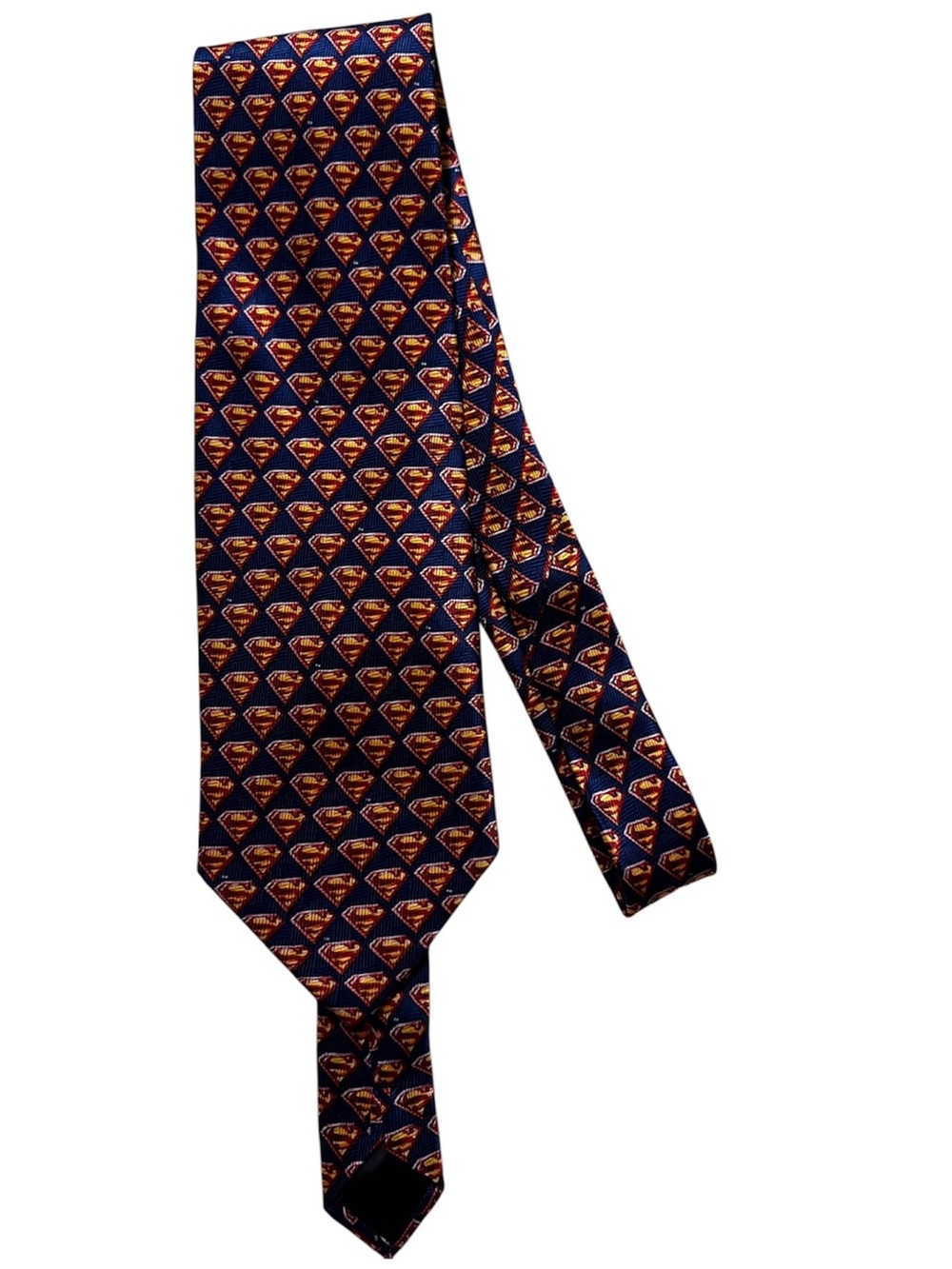 Warner Bros. Navy Tie with Red and Gold Superman Shield Pattern